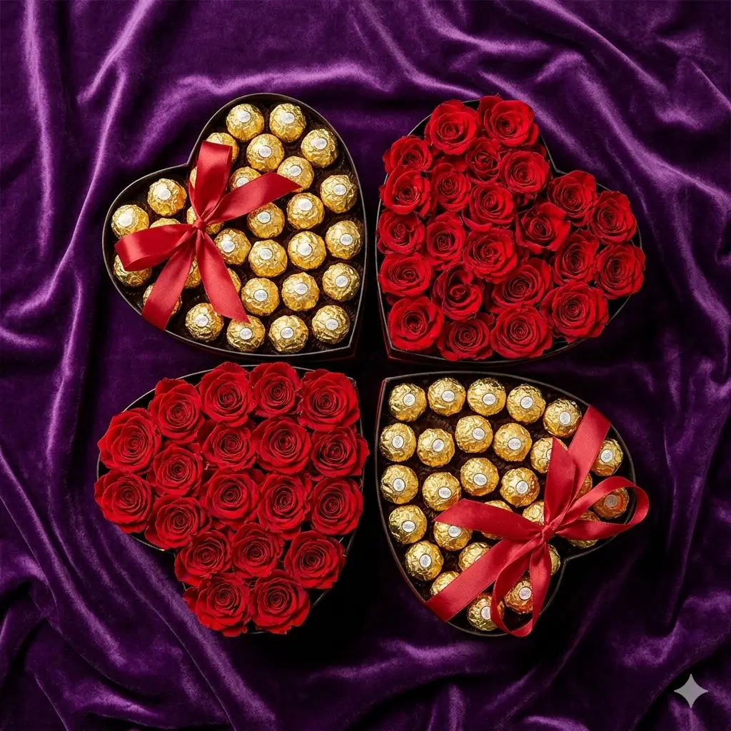 velvet romance crimson roses & raffaello box (copy)