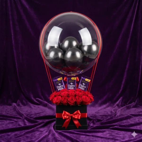 noir romance hot air balloon floral hamper