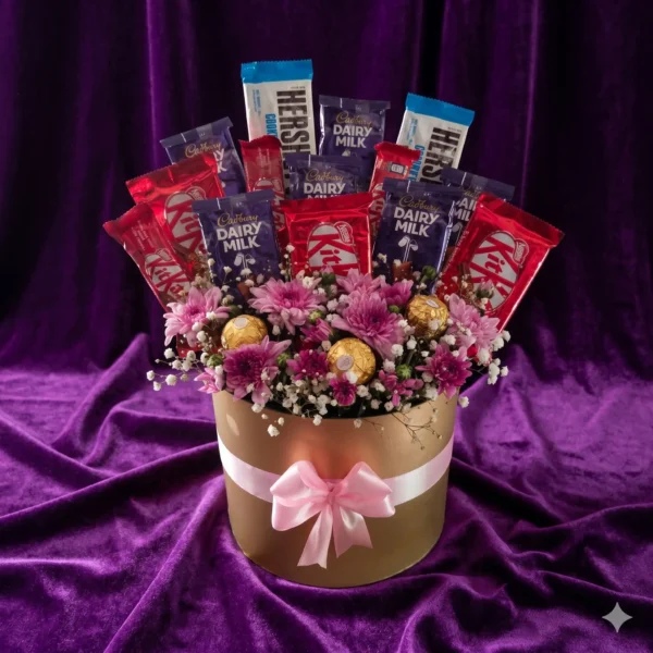 elegant golden blossom & sweet chocolate hamper