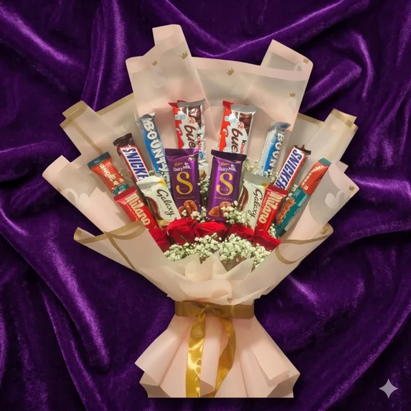 sweet love crimson rose & chocolate fan bouquet