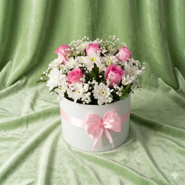 blush rose & snowy chrysanthemum hatbox