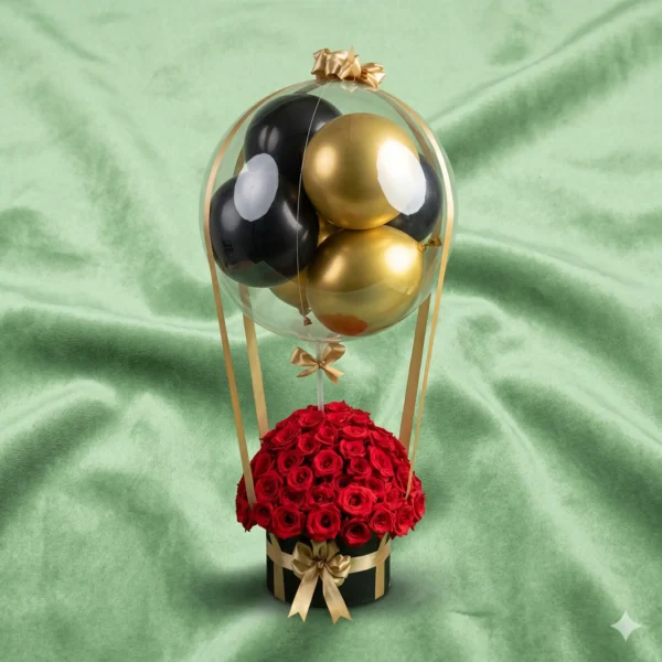 regal gold & noir hot air balloon rose box
