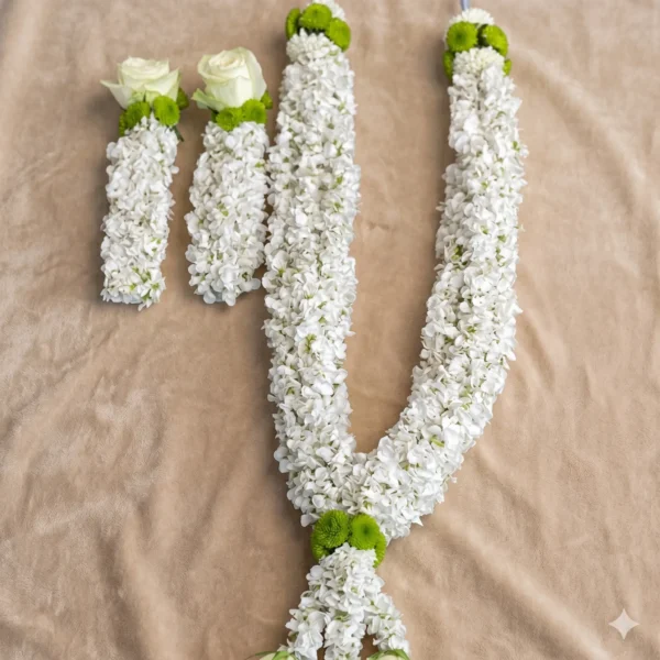 botanical sage & white rose wedding varmala set