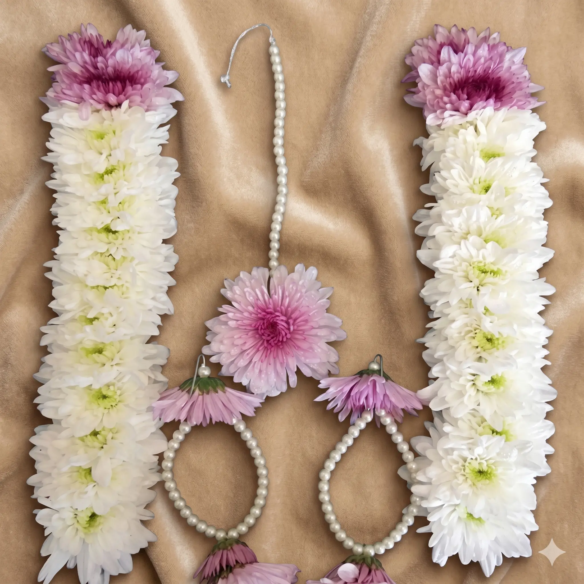 blush orchid & pearled ivory bridal flower jewellery set