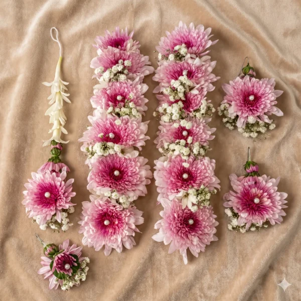 pastel orchid pink chrysanthemum bridal set