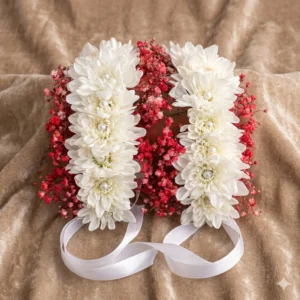 soft pink rose & alabaster chrysanthemum matrimonial haar set (copy)