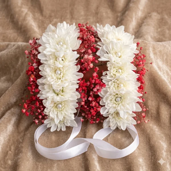 soft pink rose & alabaster chrysanthemum matrimonial haar set (copy)