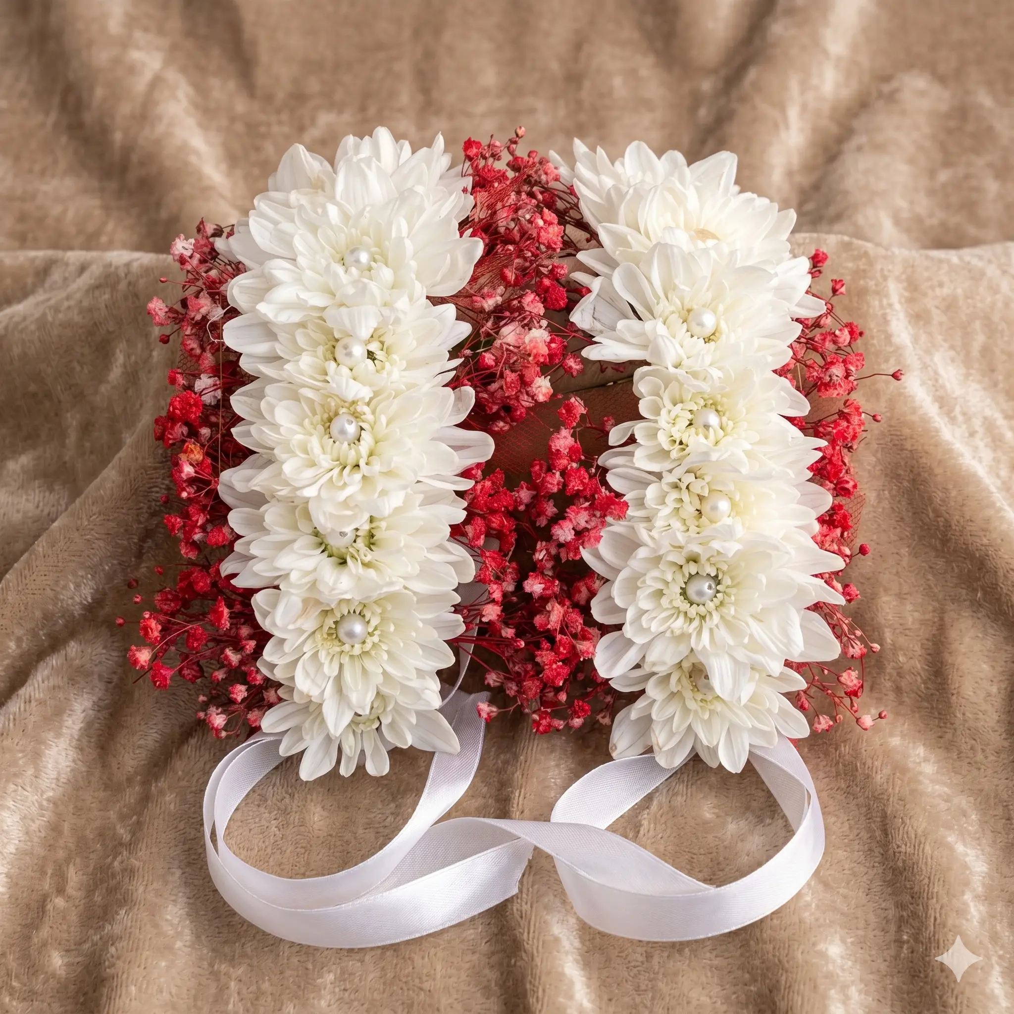 soft pink rose & alabaster chrysanthemum matrimonial haar set (copy)