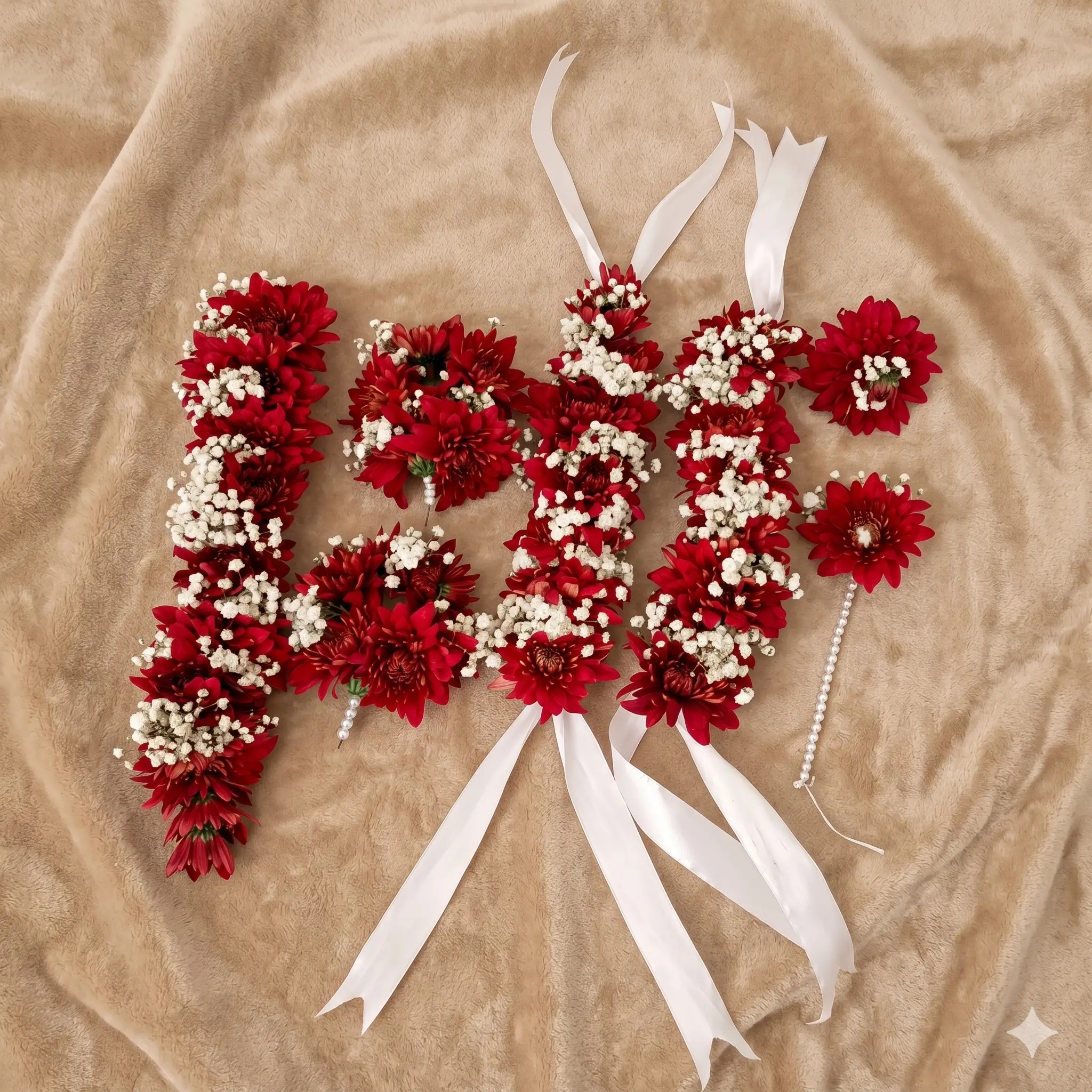 imperial crimson & starry baby's breath bridal jewellery set