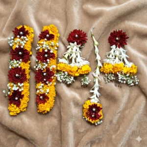 golden marigold & crimson pearl festive bridal jewellery set