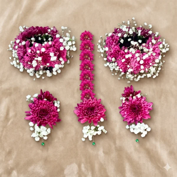 electric fuchsia & starry baby's breath bridal jewellery set