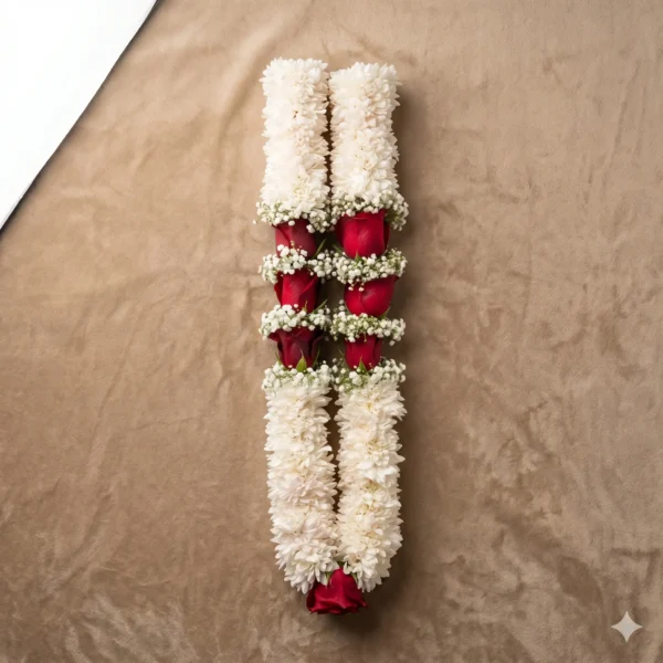 imperial ivory & crimson rose accent varmala