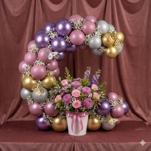 rose gold tulle veiled balloon & pink rose luxury box hamper (copy)