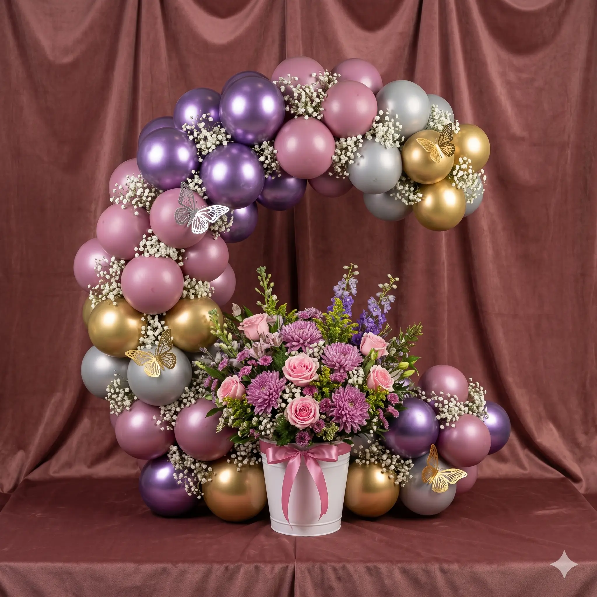 rose gold tulle veiled balloon & pink rose luxury box hamper (copy)