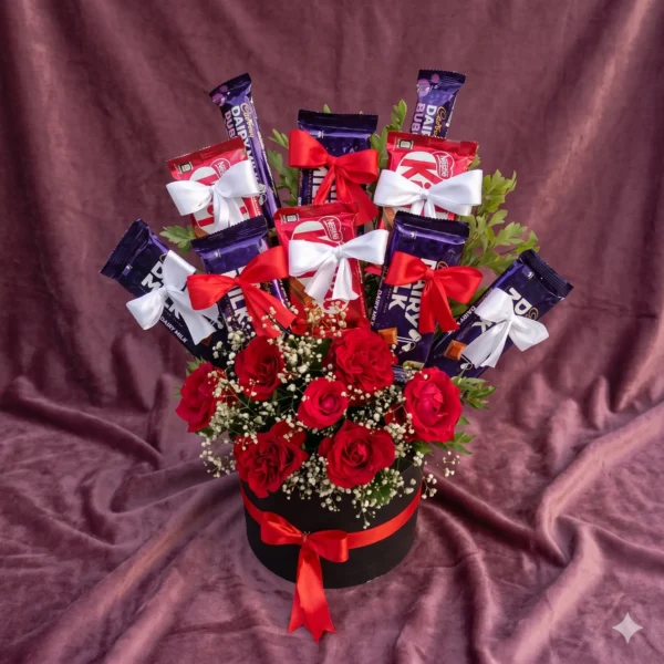 luxury crimson rose & premium chocolate bloom hamper
