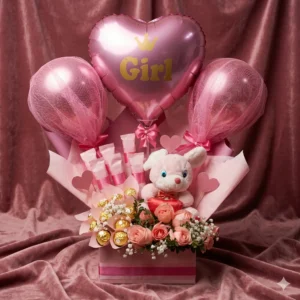 premium baby girl welcome gift hamper | luxury newborn pink gift box