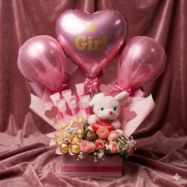 premium baby girl welcome gift hamper | luxury newborn pink gift box