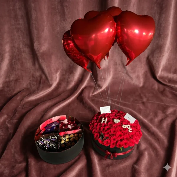 luxury crimson rose bed & divided confectionery dual hatbox suite