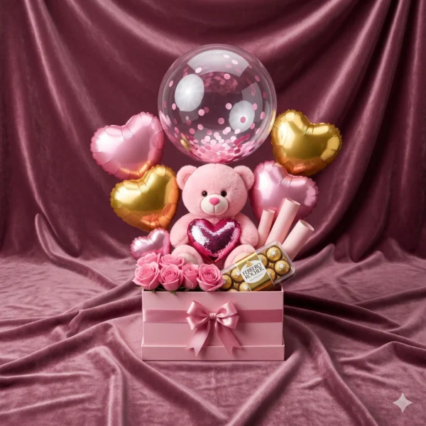rose gold ethereal balloon & floral hatbox hamper (copy)