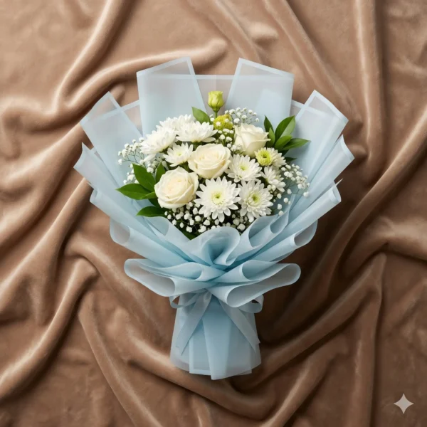 single red rose bouquet with baby's breath | minimalist frosted geometric gift wrap (copy)