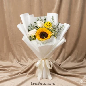 elegant white rose & chrysanthemum bouquet | premium light blue frosted gift wrap (copy)