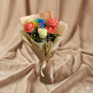 mixed peach and white chrysanthemum bouquet | elegant pastel pink gift wrap (copy)