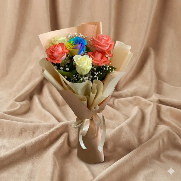 mixed peach and white chrysanthemum bouquet | elegant pastel pink gift wrap (copy)