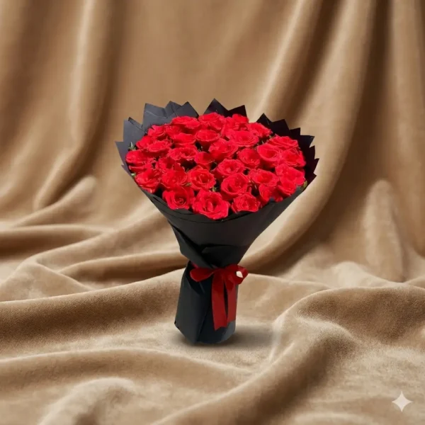 premium red rose bouquet in luxury black wrapping | romantic fresh flower gift