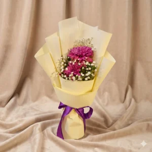 elegant white chrysanthemum bouquet | fresh pom pom blossom gift in light blue wrap (copy)