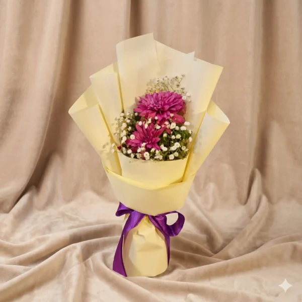 elegant white chrysanthemum bouquet | fresh pom pom blossom gift in light blue wrap (copy)