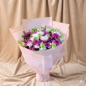 blush carnation & white daisy gingham bouquet