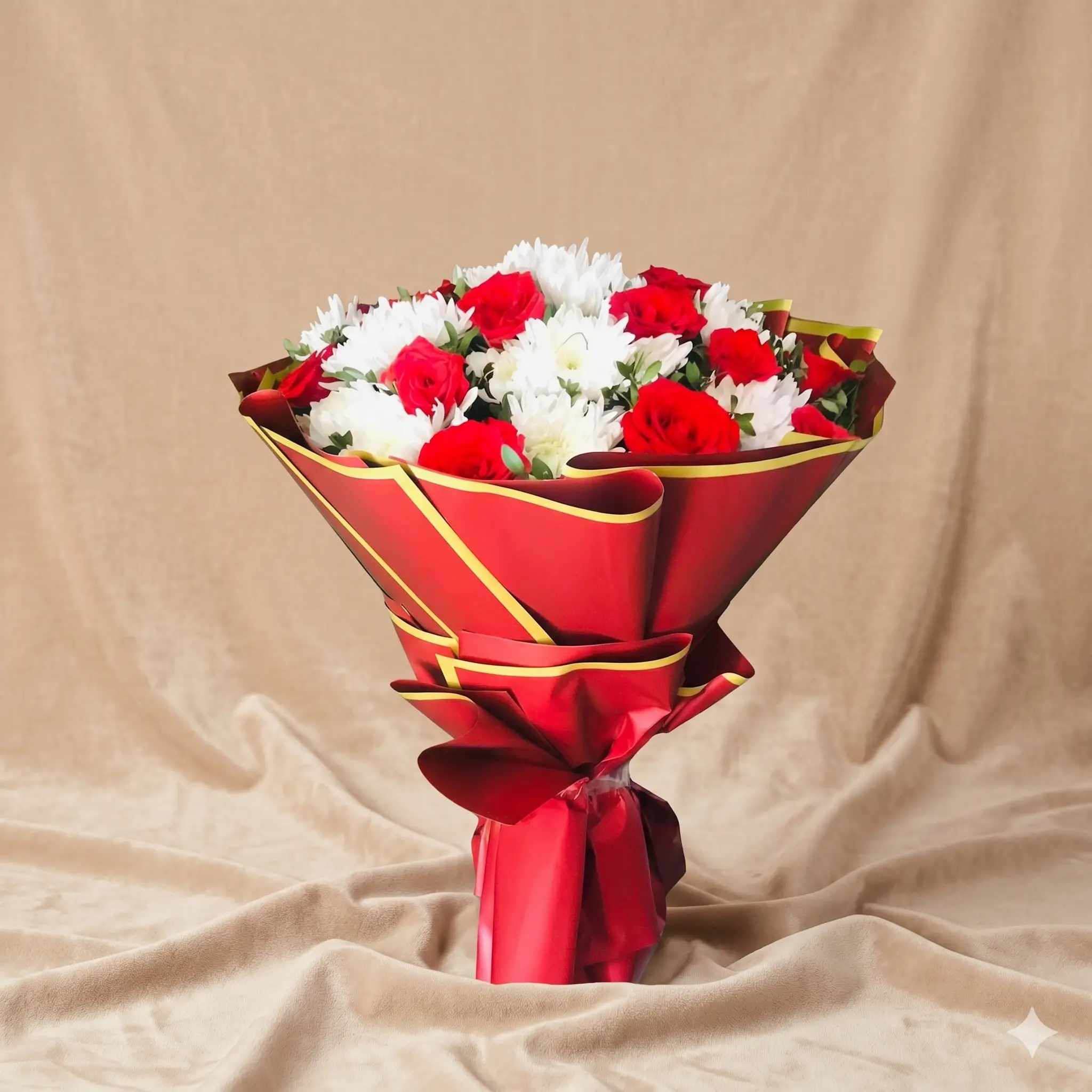 majestic crimson gladiolus & white rose marble bouquet (copy)