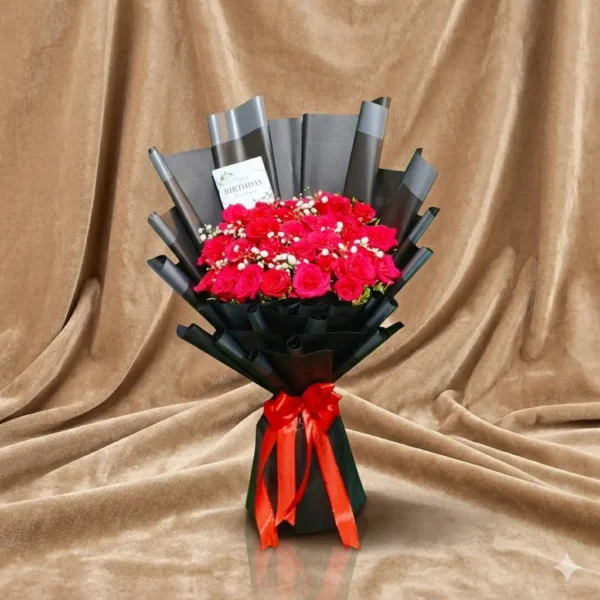 petite red rose bouquet in black wrap & tulle | elegant fresh flower gift (copy)