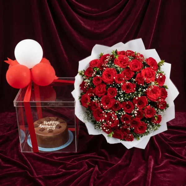 classic scarlet red rose & baby's breath pastel tri tone bouquet (copy)
