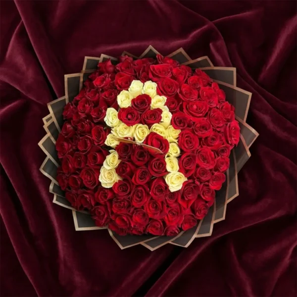 signature crimson red & single white rose matte black bouquet (copy)