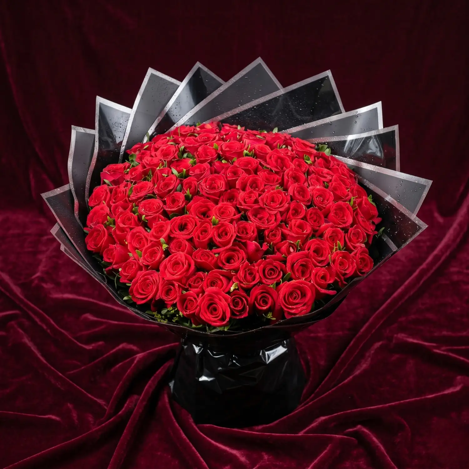 luxurious velvet red rose & baby's breath elegant bouquet (copy)