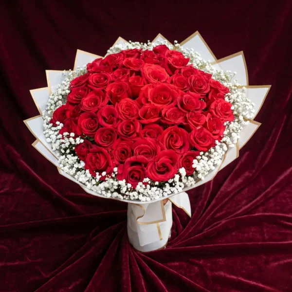 grand crimson red rose luxury starburst charcoal bouquet (copy)