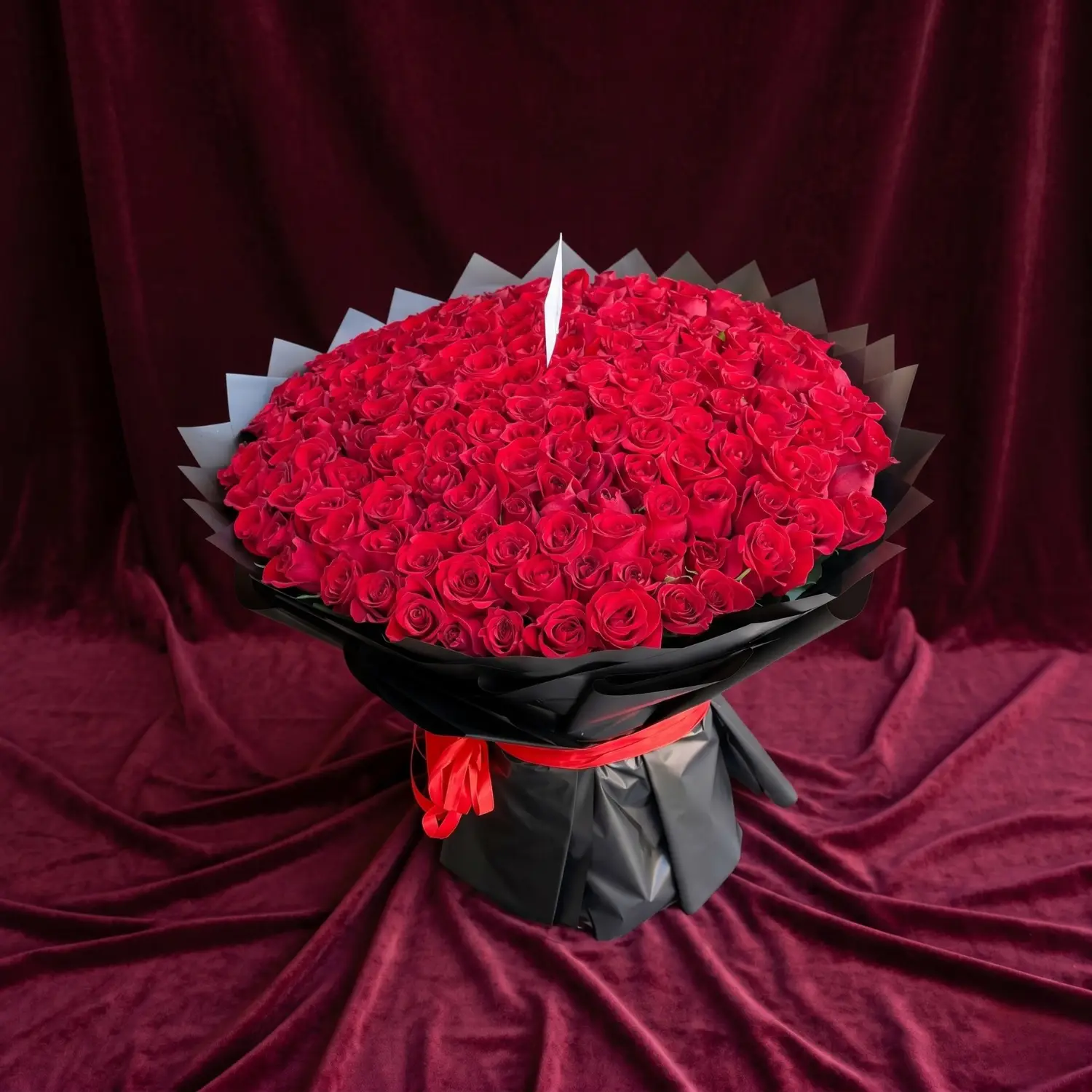 grand monumental scarlet red rose & baby's breath luxury retail bouquet (copy)
