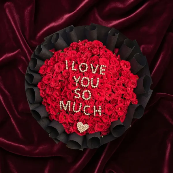 colossal scarlet red rose luxury matte black exhibition bouquet (copy)
