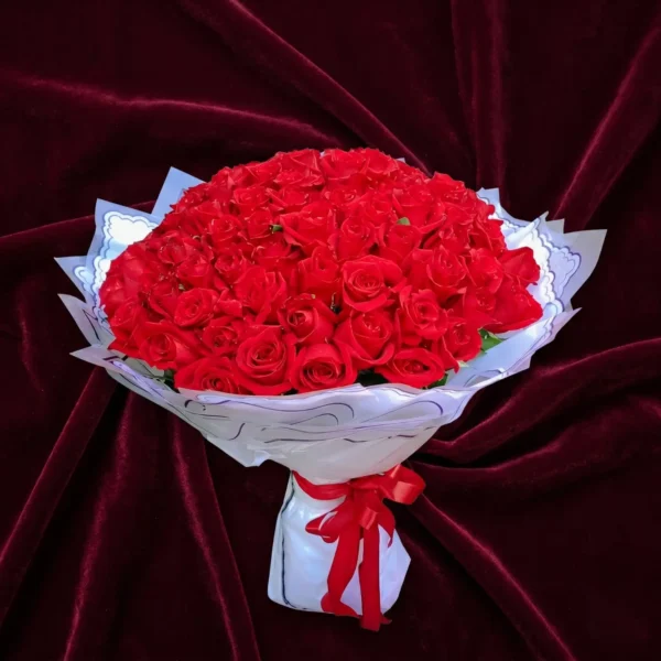 majestic scarlet red rose regal white bouquet