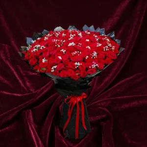 premium red rose polka dot whimsical matte black bouquet (copy)