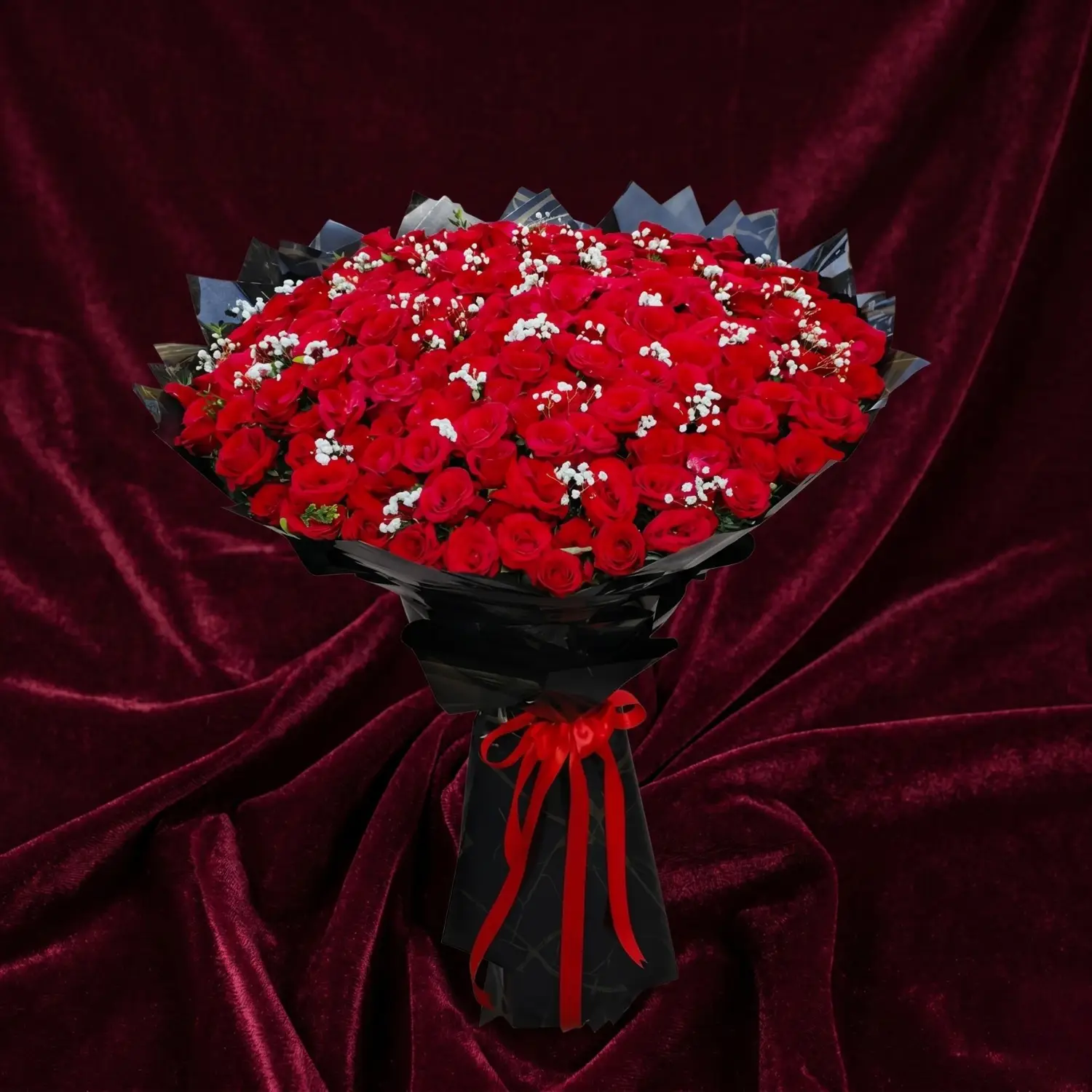 premium red rose polka dot whimsical matte black bouquet (copy)